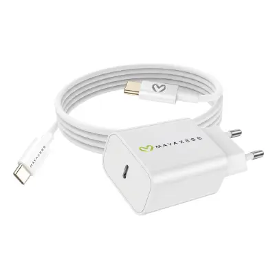 Mayaxess, Omrežni polnilnik za Galaxy S21 Plus 20W + 1m USB-C kabel, Bela