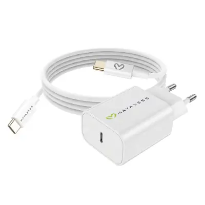 Mayaxess, Omrežni polnilnik za Galaxy S20 Fe 20W + 1m USB-C kabel, Bela