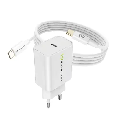 Mayaxess, Omrežni polnilnik za Galaxy S20 Plus 20W + 1m USB-C kabel, Bela