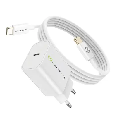 Mayaxess, Omrežni polnilnik za Galaxy S22 20W + 1m USB-C kabel, Bela