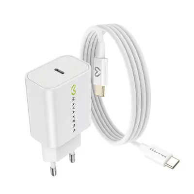 Mayaxess, Omrežni polnilnik za Galaxy S21 Ultra 20W + 1m USB-C kabel, Bela