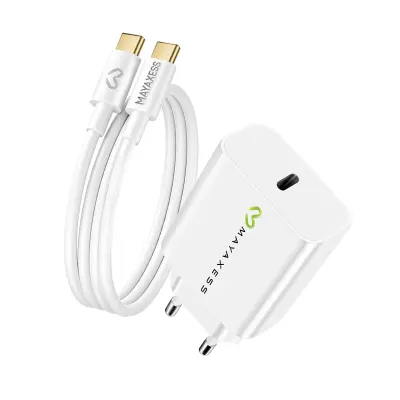 Mayaxess, Omrežni polnilnik za Galaxy S26 Ultra 20W + 1m USB-C kabel, Bela