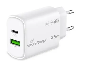 Polnilec hitri mediarange 25 w z izhodom usb-a in usb-c mrma112