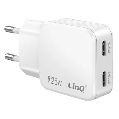 LinQ, Univerzalni Polnilnik z Dvema Vhodoma USB-C 25W Power Delivery, Bela