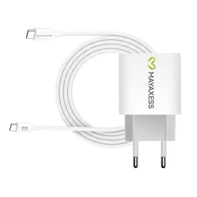 Mayaxess, Omrežni polnilnik za Galaxy S23 Fe 20W + 1m USB-C kabel, Bela