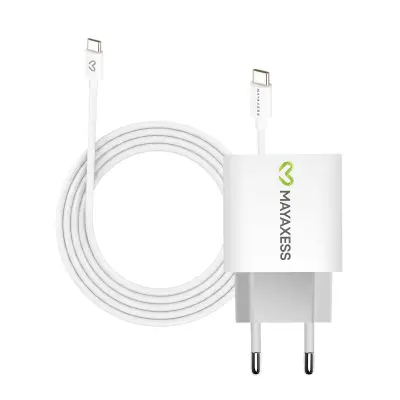 Mayaxess, Omrežni polnilnik za Galaxy S22 Ultra 20W + 1m USB-C kabel, Bela