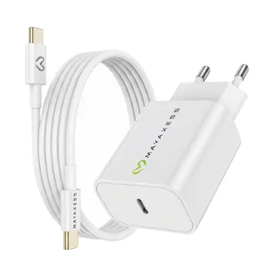 Mayaxess, Omrežni polnilnik za iPhone 16 20W + 1m USB-C kabel, Bela