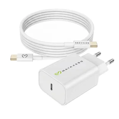 Mayaxess, Omrežni polnilnik za Galaxy S24 20W + 1m USB-C kabel, Bela