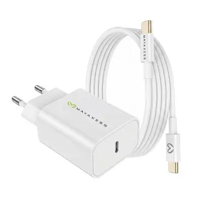 Mayaxess, Omrežni polnilnik za Galaxy S24 Fe 20W + 1m USB-C kabel, Bela