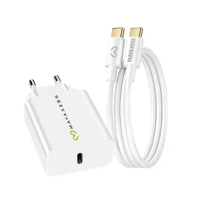 Mayaxess, Omrežni polnilnik za Galaxy A57 20W + 1m USB-C kabel, Bela