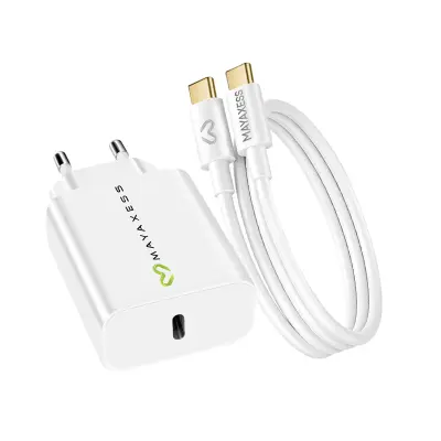 Mayaxess, Omrežni polnilnik za Galaxy A53 20W + 1m USB-C kabel, Bela