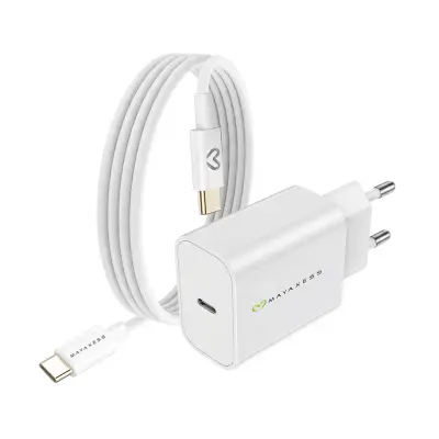Mayaxess, Omrežni polnilnik za Galaxy Z Flip 7 20W + 1m USB-C kabel, Bela