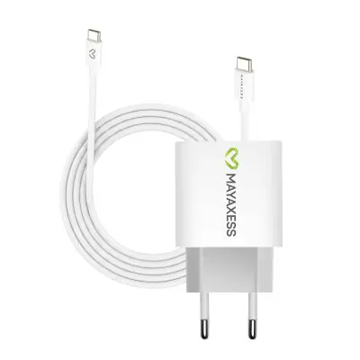Mayaxess, Omrežni polnilnik za Galaxy S23 20W + 1m USB-C kabel, Bela