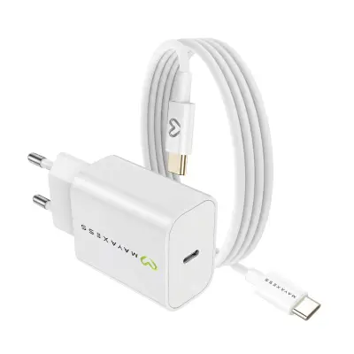 Mayaxess, Omrežni polnilnik za Galaxy S21 Fe 20W + 1m USB-C kabel, Bela