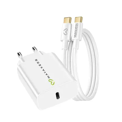 Mayaxess, Omrežni polnilnik za Galaxy A55 20W + 1m USB-C kabel, Bela