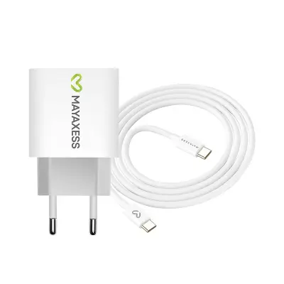 Mayaxess, Omrežni polnilnik za iPhone 15 Pro Max 20W + 1m USB-C kabel, Bela