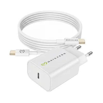 Mayaxess, Omrežni polnilnik za Galaxy S24 Plus 20W + 1m USB-C kabel, Bela