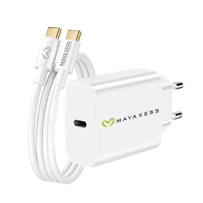 Mayaxess, Omrežni polnilnik za iPhone 15 20W + 1m USB-C kabel, Bela