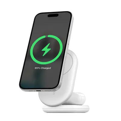 Belkin, Zložljiva 2-v-1 Qi2 MagSafe polnilna postaja 15W, Bela