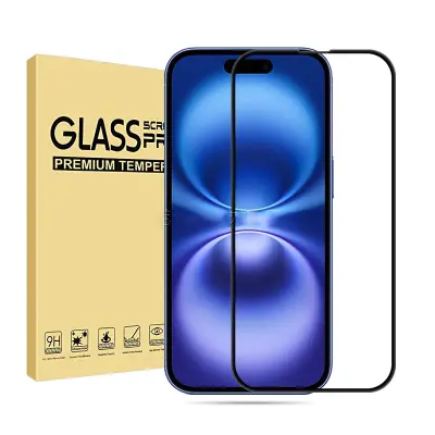 2-Paket kaljenega stekla za zaščito zaslona za iPhone 16 - črn rob