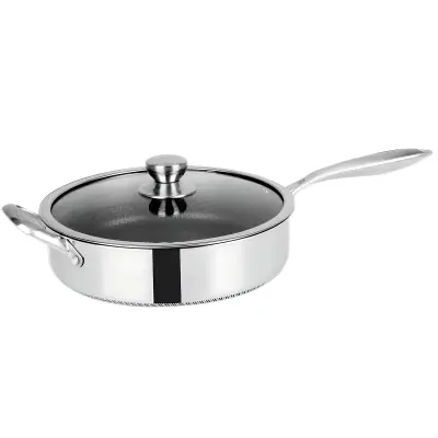 Cheffinger, Visoka ponev 28 cm s satastim premazom z dolgim ročajem in pokrovom, Srebrna