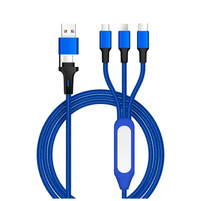 5-v-1 pleten polnilni kabel z nočno lučko: USB/OTG/Type-C/iOS/Android Blue
