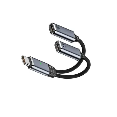 Type-C 2v1 adapter za slušalke in polnjenje, PD100W, USB2.0 Gray