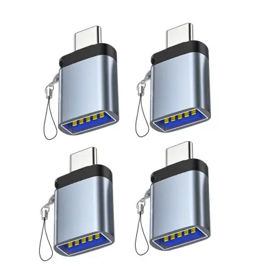 Adapter USB 3.0 na Type-C, paket 4 kosov z vrvico za vtičnico — OTG adapter iz aluminijeve zlitine, združljiv s Huawei, siv