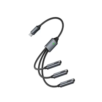 Type-C 3-v-1 adapter: aluminijast pleten USB-C razdelilec