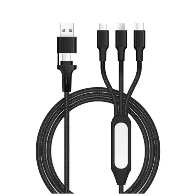 5-v-1 pleten polnilni kabel z nočno lučko: USB/OTG/Type-C/iOS/Android Black