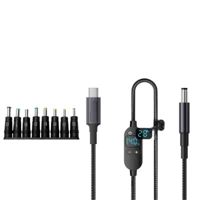 USB-C na DC 140W PD3.1 nastavljiv kabel za polnjenje 1,5 m z digitalnim zaslonom in 8 konicami