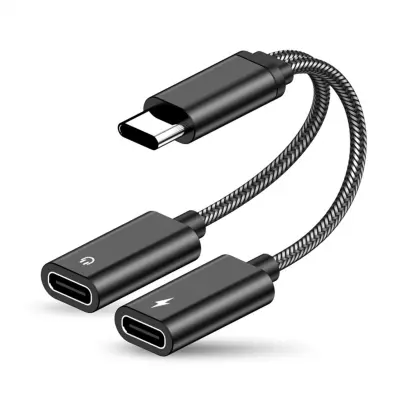 USB-C avdio adapter Type-C na USB-C 60W, aluminij, pleten, črn