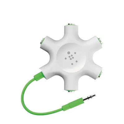 Belkin, 3.5mm audio jack razdelilnik z več priključki za slušalke in pametne telefone, Bela / Zelena