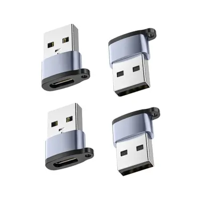 USB-C ženski v USB 2.0 moški adapter, 4 kosa, aluminij in TPE Gray