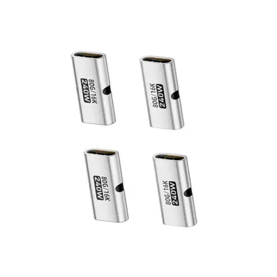 Adapter Type-C (USB-C) ženski na ženski, komplet 4 kosov — 240W, 80Gbps, 16K, aluminijasta zlitina Srebrna