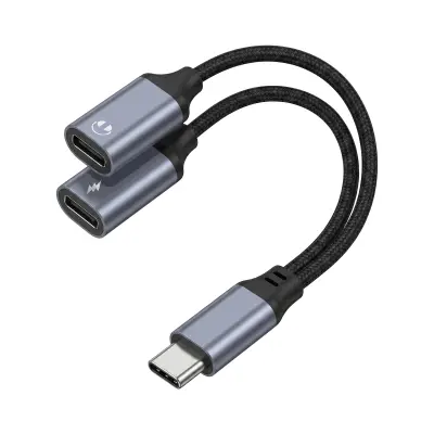 Blue Star, Razdelilec USB-C z Dvema Vratoma s Polnjenjem 25W in Avdio DAC, Črna