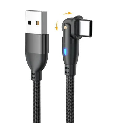 2-Pack USB na Type-C 180° vrtljiv polnilni podatkovni kabel - najlonsko pleten Black 3 m