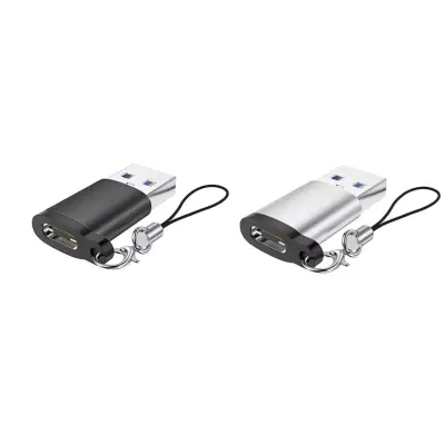 Adapter Type-C (vtičnica) na USB 3.0, 2 kosa — visokohitrostni USB-C OTG adapter z obročkom za ključe, črno in srebrno