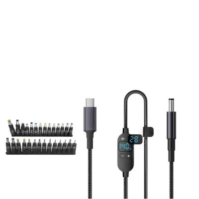 Večfunkcijski polnilni kabel USB-C na DC z digitalnim zaslonom – nastavljiva napetost v 6 stopnjah PD3.1 140W s 28 adapterji