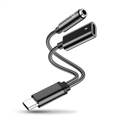 USB-C na 3,5 mm avdio adapter s 60W polnjenjem, aluminij, črn
