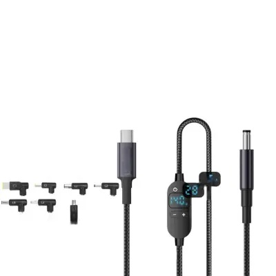 Nastavljiv napetostni digitalni prikaz Type-C na DC polnilni kabel 140W PD3.1 s 7 visokozmogljivimi nastavki