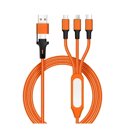 5-v-1 pleten polnilni kabel z nočno lučko: USB/OTG/Type-C/iOS/Android Orange