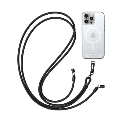 Satechi, Vrvica za okoli vratu s kablom USB-C, serija Lanyard OntheGo, hitro polnjenje, Črna