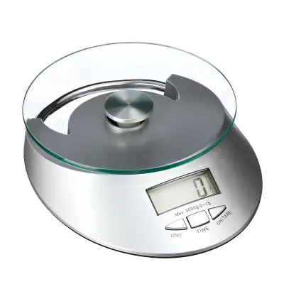 Digitalna tehtnica 5 kg za peko s pladnjem iz kaljenega stekla, Srebrna