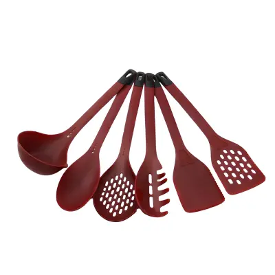 Cheffinger, Komplet 6 silikonskih kuhinjskih pripomočkov z nosilci, Bordo