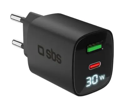 SBS USB-C PD 30W, USB-A 18W stenski polnilnik