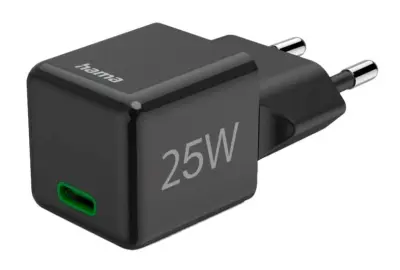HAMA Super Mini Power Delivery Quickcharge USB-C 25W črni stenski polnilnik
