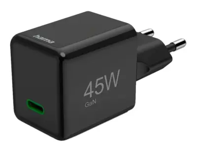 HAMA Super Mini Power Delivery Quickcharge USB-C 45W črni stenski polnilnik