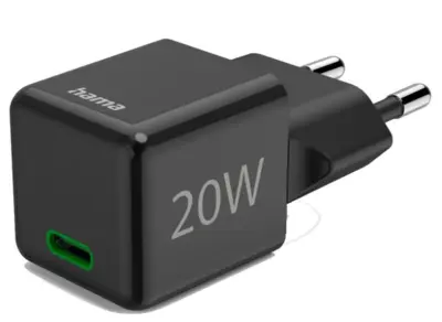 HAMA Super Mini Power Delivery Quickcharge USB-C 20W črni stenski polnilnik