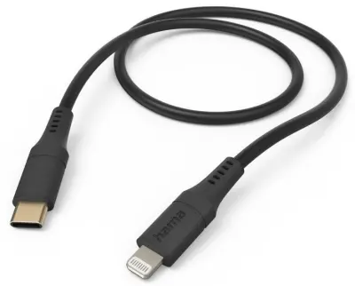 HAMA polnilni/podatkovni kabel, fleksibilen USB-C - Lightning, 1,5 m, črne barve
